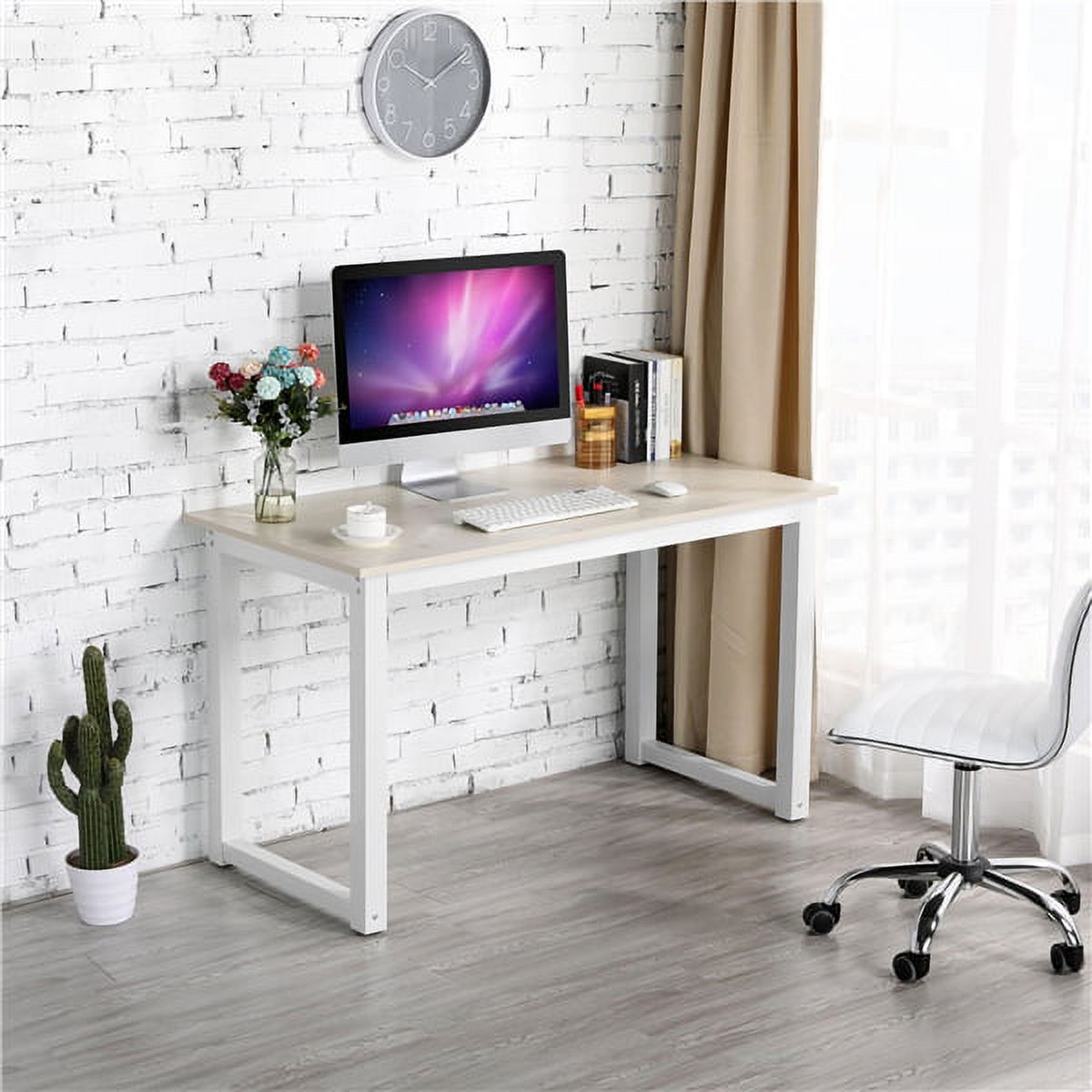Alden Design Modern Home Office Computer Desk with White Metal Frame and Light Walnut Wood Top - image 5 of 10