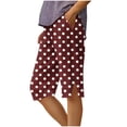 thumbnail image 2 of Beach Shorts for Women Polka Capris Pants Women Knee Length Side Slit Button Loose Straight Leg Soft Casual Daily Wear Shorts Brown L, 2 of 5