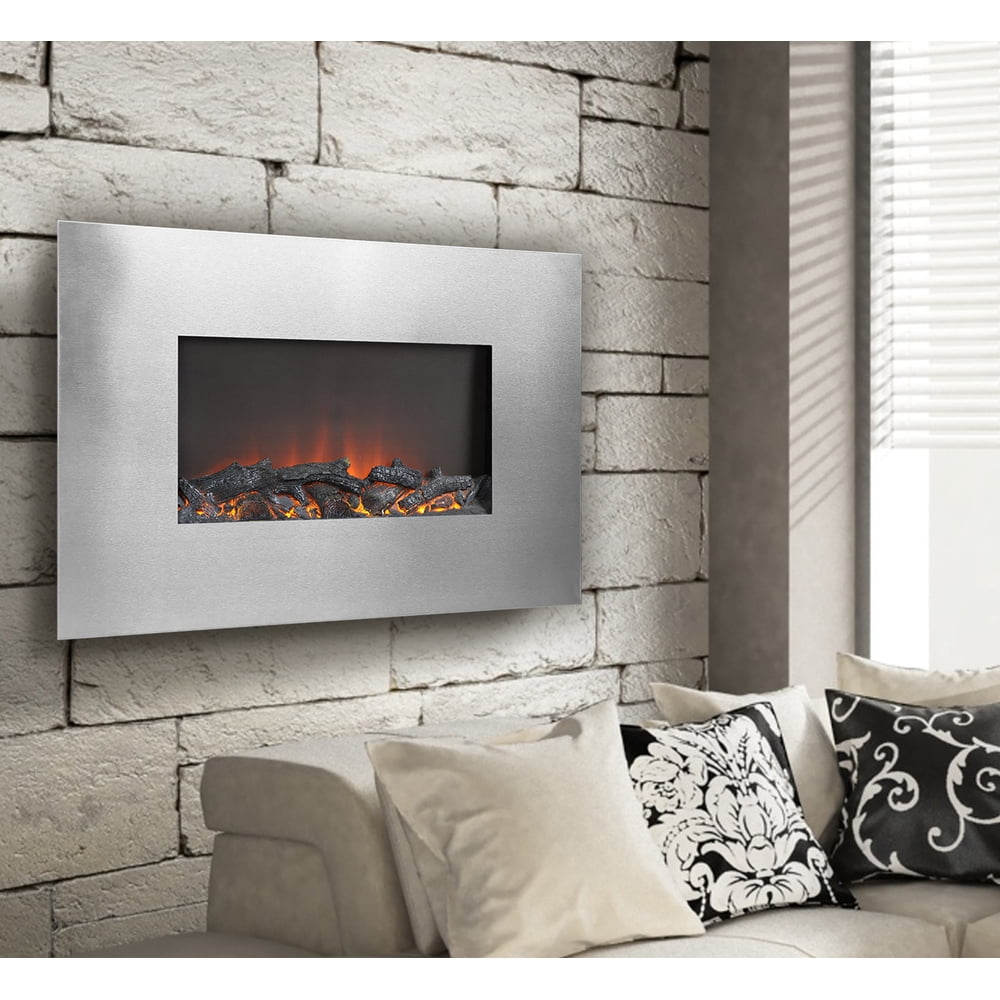 Flamelux TUCSON 35" Wide Wall Mount Firebox, Silver