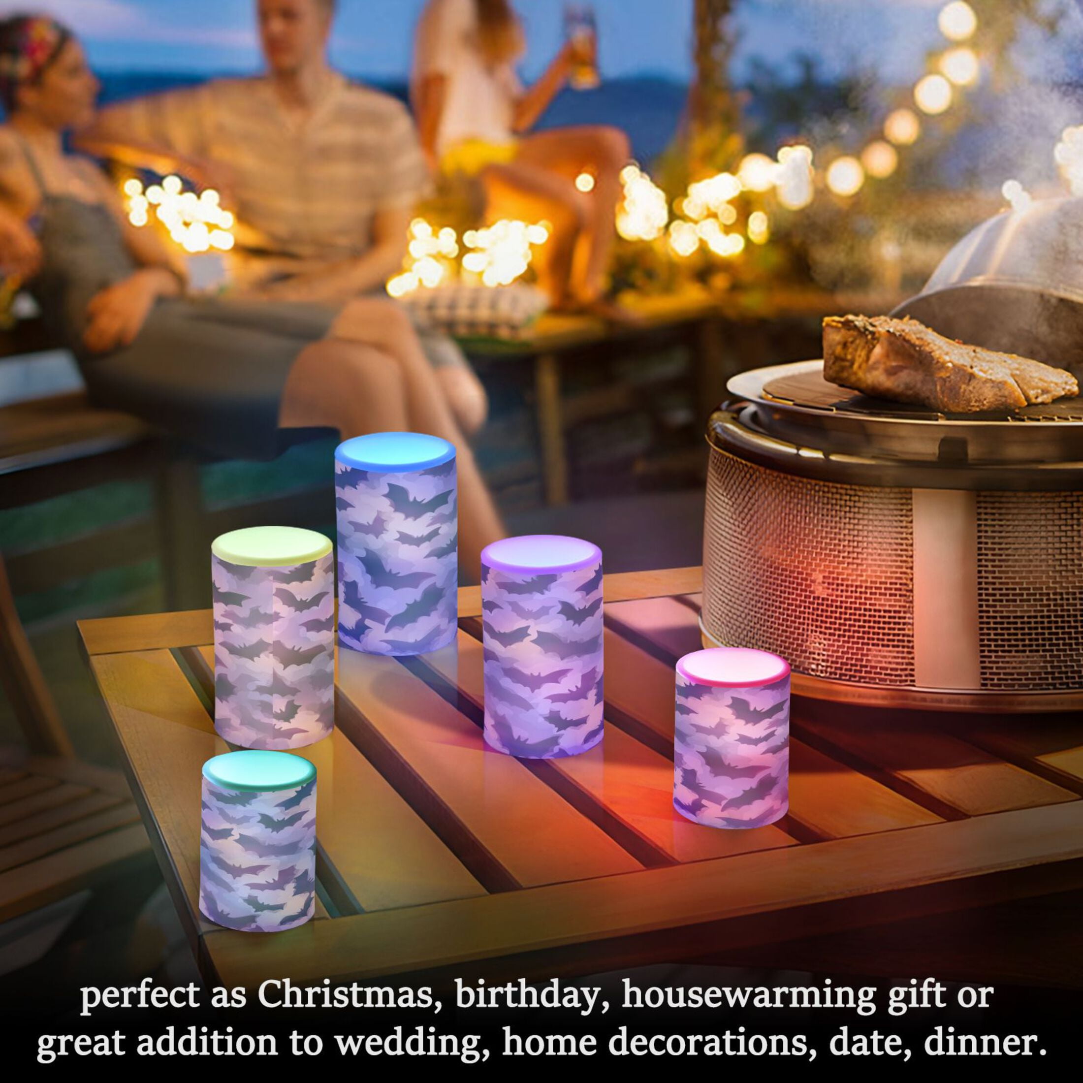 2 PCS Flameless Candles with Remote Timer LED Battery Operated Flickering Candle Light for Wedding Table Home Decoration Gifts Purple Bats Pattern