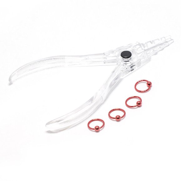 Captive Bead Ring 4pc Lip Septum Piercing & Captive Ring Tool Pliers 14G 16G