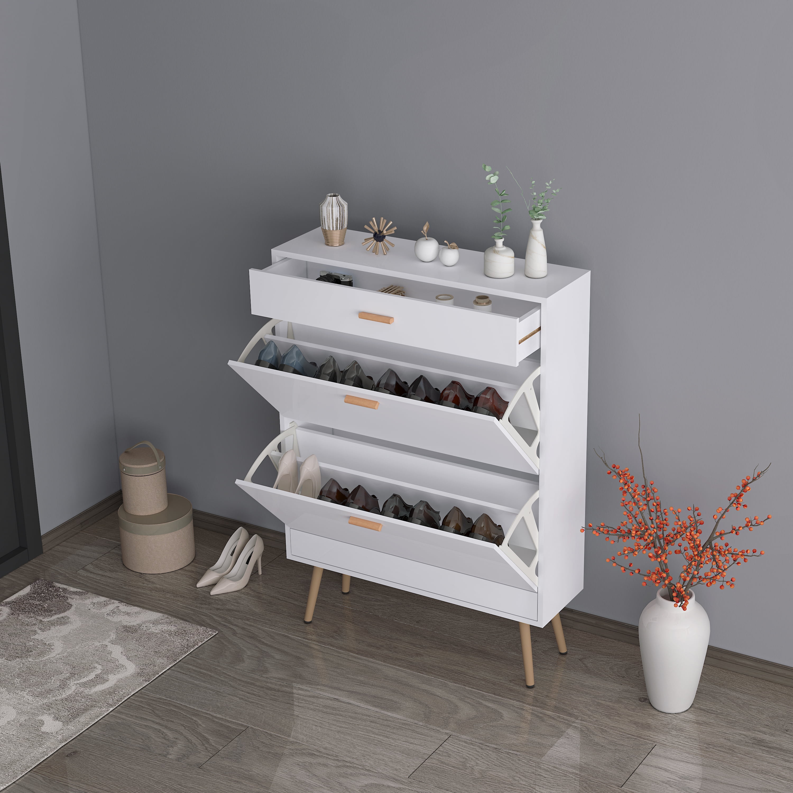 AsterOutdoor Shoe Cabinet MDF 9.45×31.5×43.7 White