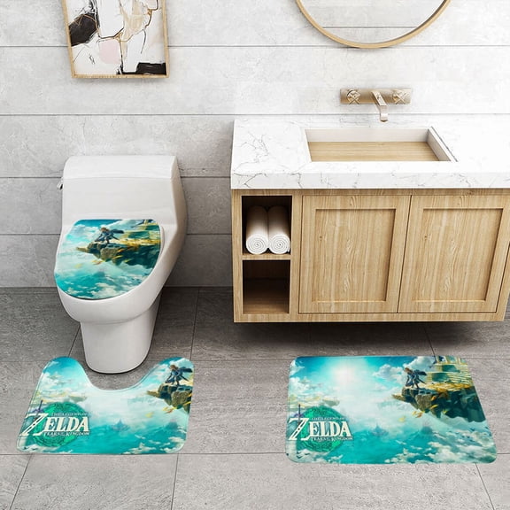 Bathroom Rugs Sets for The Legend of Zelda 3 Piece Non-Slip & Quick Dry Bath Mat Set Floor Mat Toilet Lid Cover
