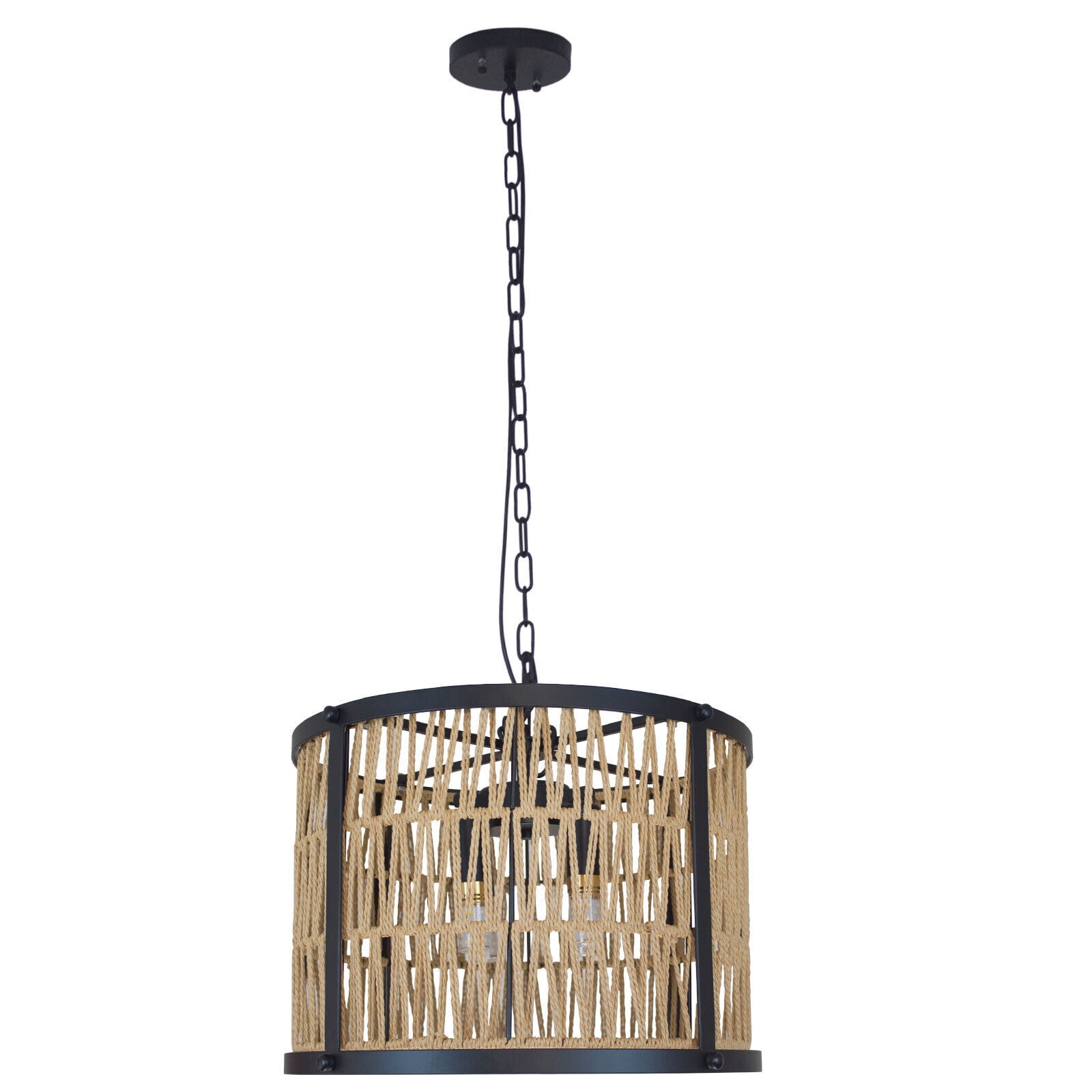 Farmhouse Rattan 4-Light Pendant Light E12 Black Chandeliers Light Fixture 110 V