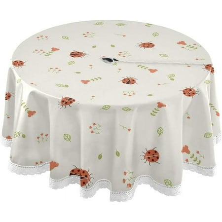 

Hidove Ladybird Flower Outdoor Round Tablecloth Waterproof Stain-Resistant Non-Slip Circular Tablecloth 60 Inch with Umbrella Hole and Zipper for Tabletop Backyard Party BBQ Decor