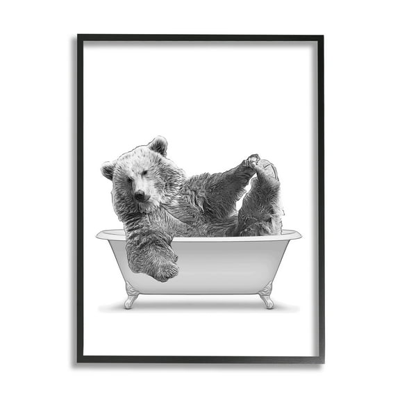 Stupell Industries Bear Playing In Bath Wildlife Animals & Insects Painting Black Framed Art Print Wall Art