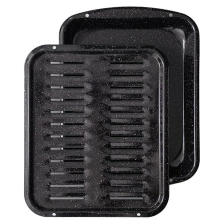 Broiler Pan for Oven Nonstick 16.75 x 13 - Heavy Duty Porcelain Pan with Rack - Roasting, Grilling, Fat Draining