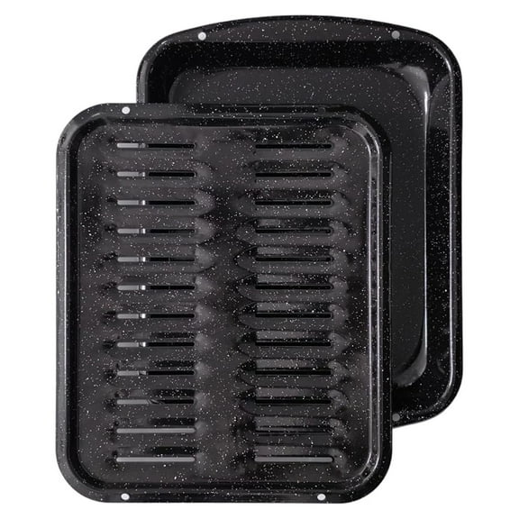 Broiler Pan for Oven Nonstick 16.75 x 13 - Heavy Duty Porcelain Pan with Rack - Roasting, Grilling, Fat Draining