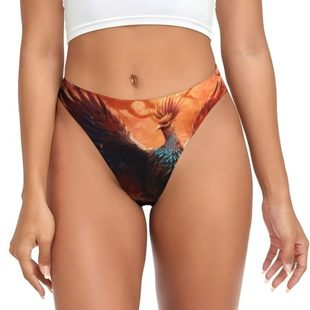 Qokaie Sunset Blossoms Phoenix Perch Printed Women s Cotton Thong Underwear  Sexy Breathable Panties G-string-X-Small