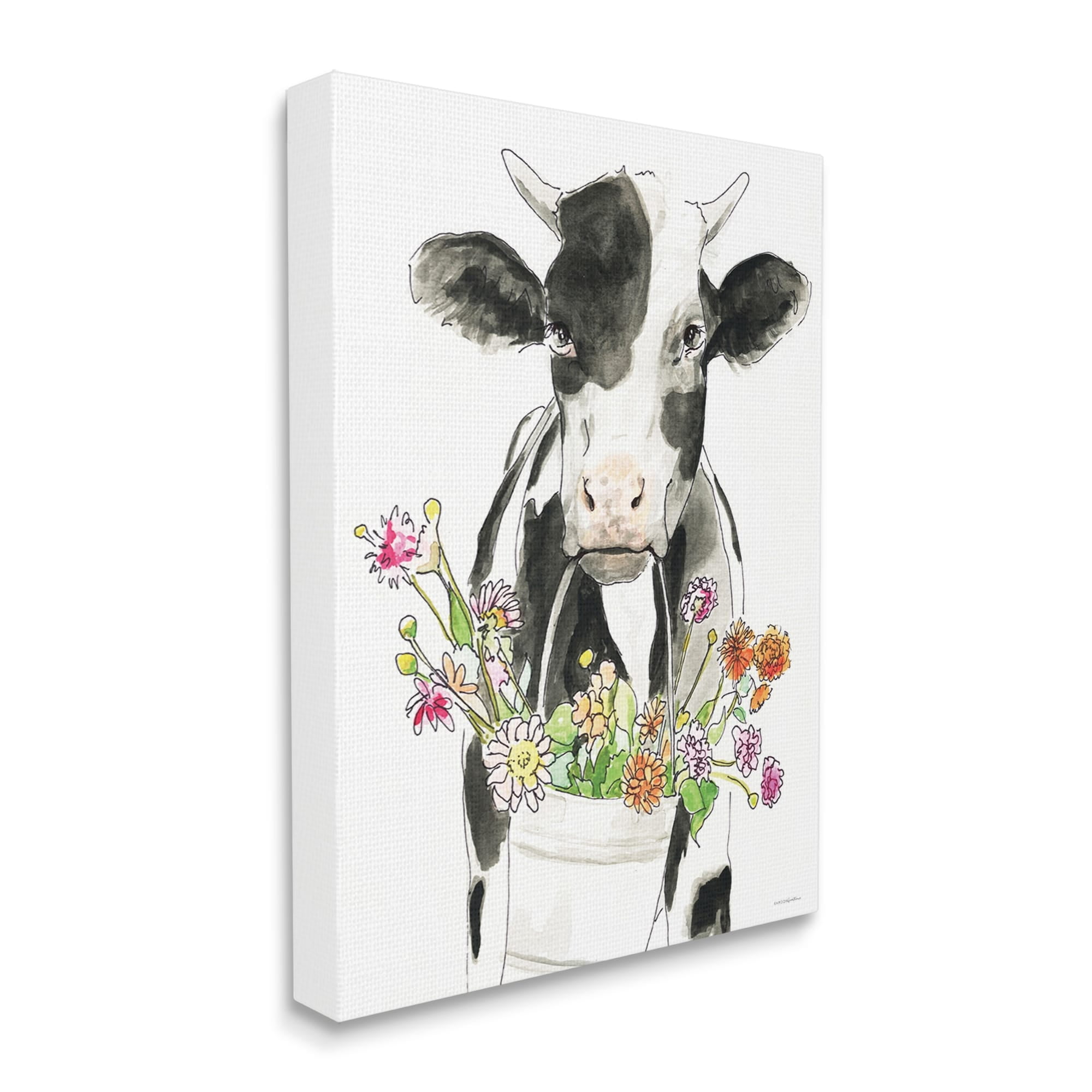 Stupell Industries Pleasant Fam Cow Country Flower Bouquet Bucket Canvas Wall Art, 24 x 30, Design by Kamdon Kreations