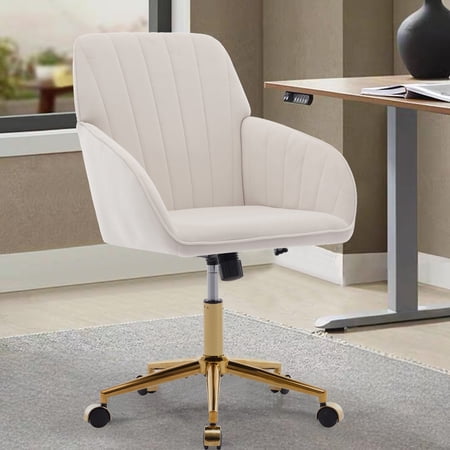 beige velvet office chair with product