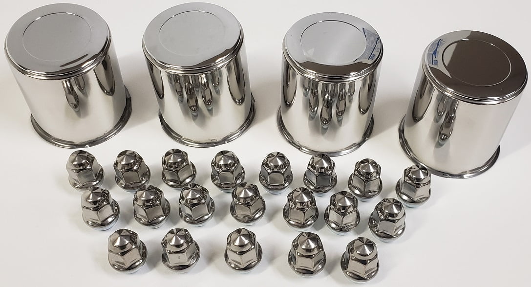4 Trailer Wheel Lug and Cap Sets Stainless Hub Cover 5 SS Lugs 3.19in