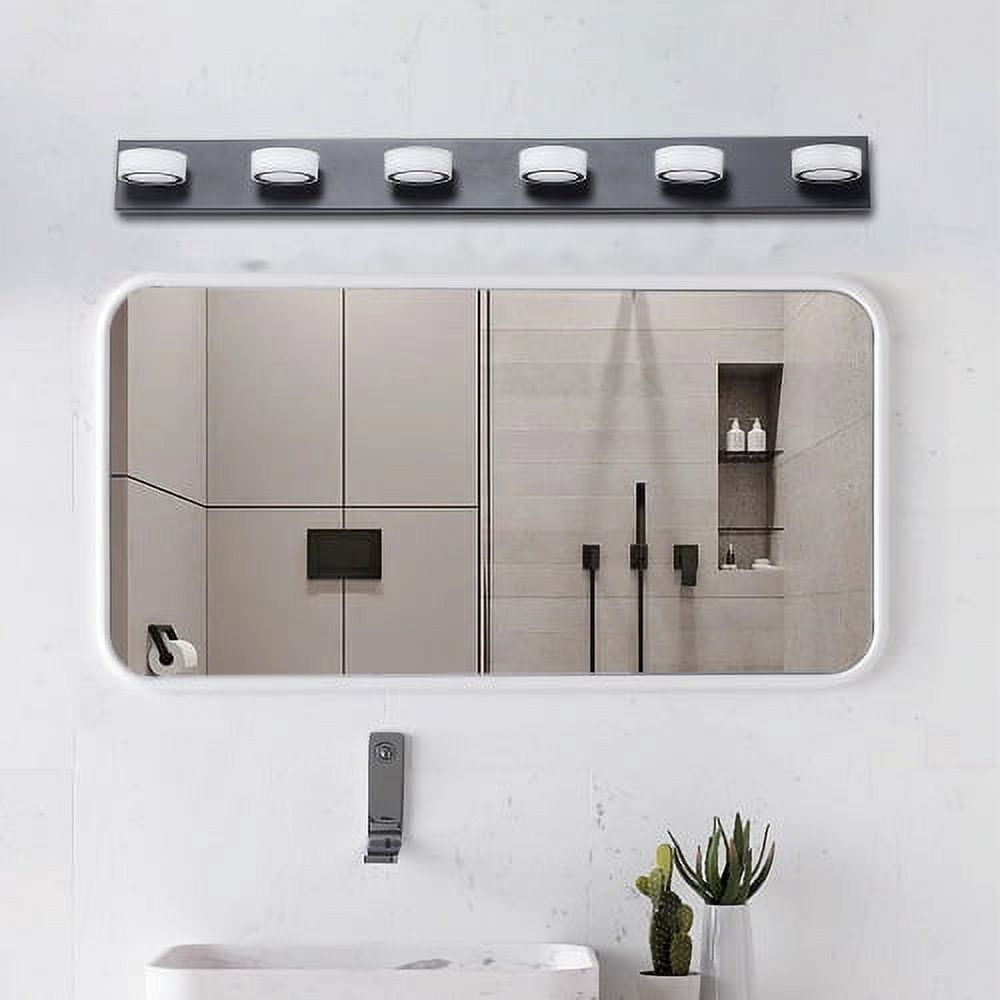 Hi-LIGHTS,Modern 6-Light Rotatable & Dimmable LED Vanity Light Fixture with Acrylic Shades,Energy-Efficient Bathroom Wall Sconce for Bathroom,Dressing Room,Mirror Cabinet,Living Room(Black）