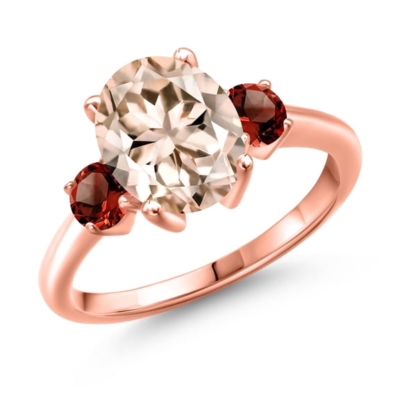 Gem Stone King 2.74 Ct Oval Peach Morganite Red Garnet 18K Rose Gold Plated Silver Ring (Size 6)