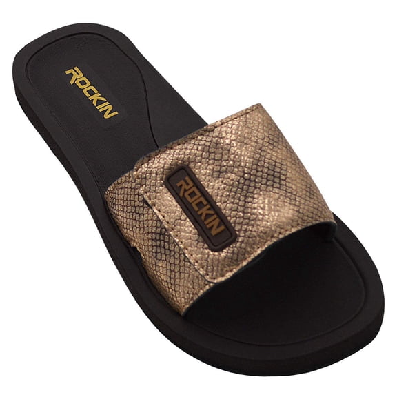 Women's Snake Skin Strap Slides Size: 6, Color: BROWN