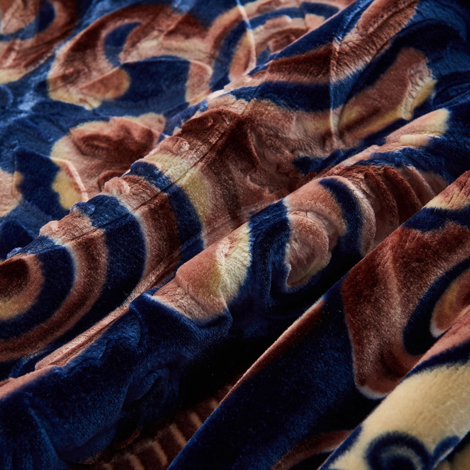 Heavy Thick Fleece Blanket King Size, 9lbs,1 Ply Silky Soft Warm Flower Embossed Raschel Winter Blanket, Minky Soft Plush Blanket for Sofa Bed, 85"x95", Navy Blue