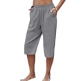 thumbnail image 2 of Dellytop Womens Casual Elastic Waist Solid Color 3/4 Summer Capri Pants, 2 of 5