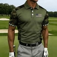 thumbnail image 5 of Men's USA 250th Anniversary Polo Tshirt, Patriotic American Flag Graphic Tee, Golf Polos with Dynamic Stripe Patterns and Breathable Mesh Fabric Army Green L, 5 of 7