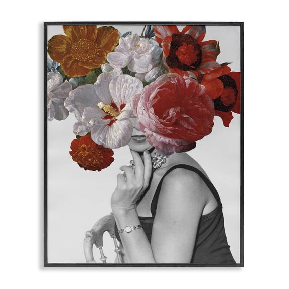 Stupell Industries Art Deco Vintage Female Red Florals Black Framed Giclee Art, 11 x 14, by Wild Apple Portfolio