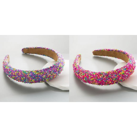 MRLESS 2-Pack Wide Padded Glitter Headbands for Women and Girls, Non-Slip Candy Hair Accessories Perfect for Holiday Events