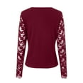 thumbnail image 5 of YDFCWXW Lace Crochet Long Sleeve Top for women Deep V Neck Slim Fit Contrast Sheer Mesh Blouse Shirts Y2k Going Out Tops Red, XXL, 5 of 5