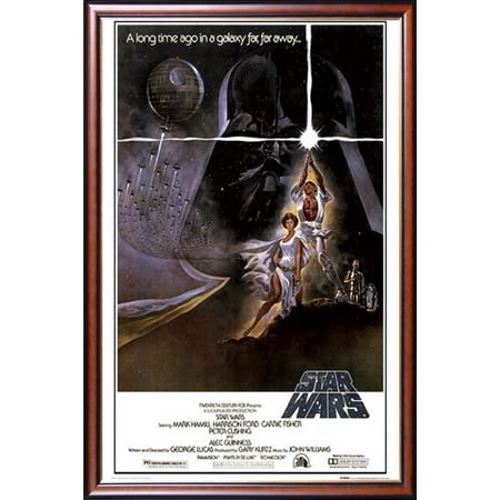 Gold Western Style Mounting - FRAMED Star Wars - A New Hope (Style A) 24x36 Poster Dry Mounted in Executive Series Walnut Wood Frame With Gold Lip - Crafted in USA