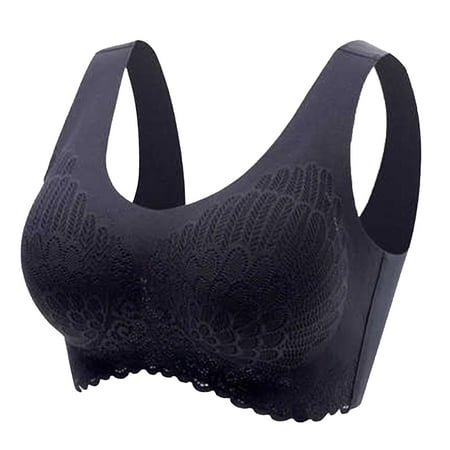 

harmtty Wire Free Bra Push Up Massage Cup Female Women No Underwire Bra for Sleep Black L