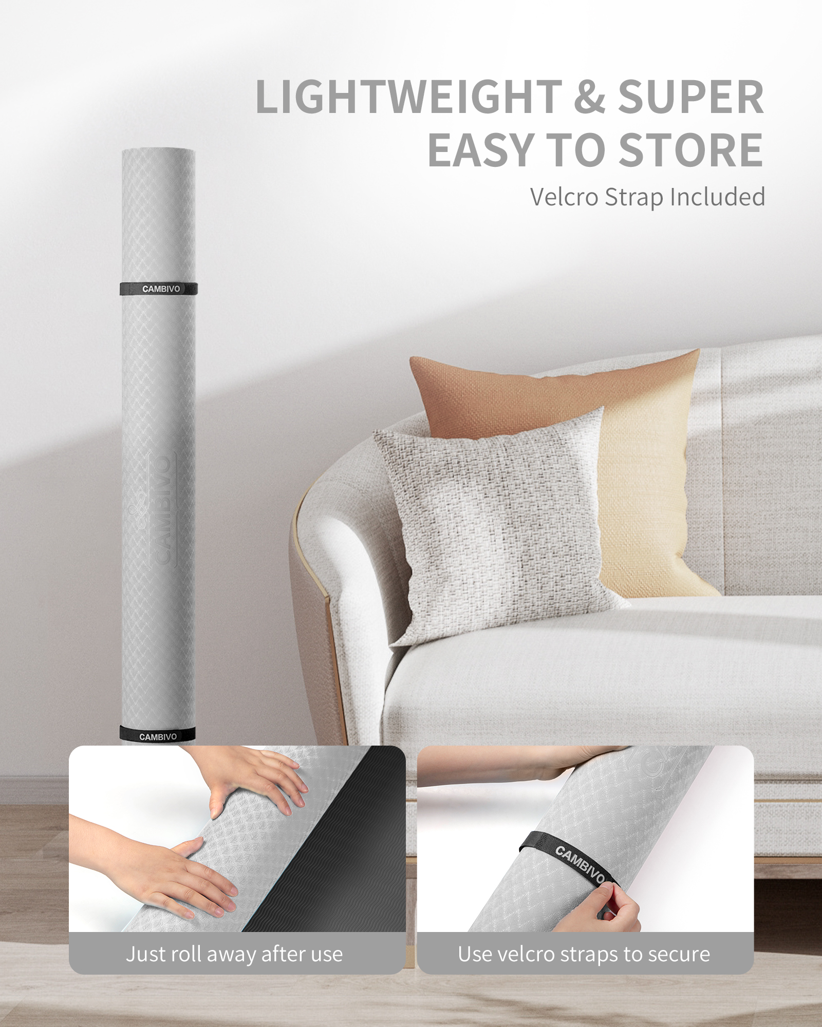 Cambivo Extra-Large Yoga Mat 6' × 4' 6mm Gray photo 5
