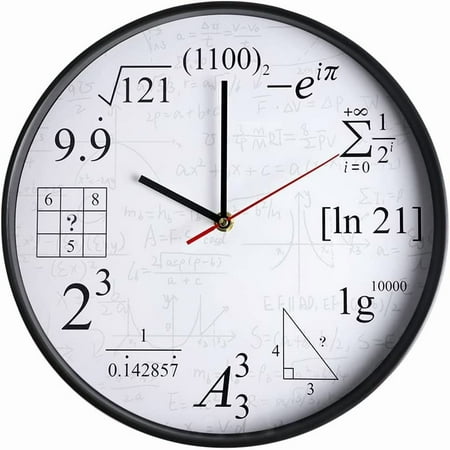 CUGBO 12 Inch Math Wall Clock Mathematical Equations,Silent Non Ticking Quartz Battery Operated Round for Modern Living Room Office Classroom