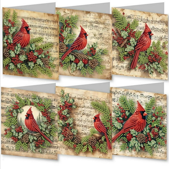 Pekkaxy Diamond Art Christmas Greeting Card,5D DIY Diamond Art Painting Greeting Cards Kit,6pcs DIY Rhinestone Xmas Painting Postcards Arts Crafts Thank You Card Christmas Birthday Gifts