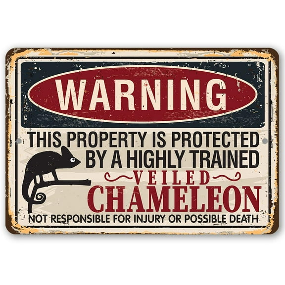 Metal Sign - Warning Property Chameleon - Durable Metal Sign - Use Indoor/Outdoor - Makes a Cute and Funny Bedroom Decor Under $25 (12" x 18")