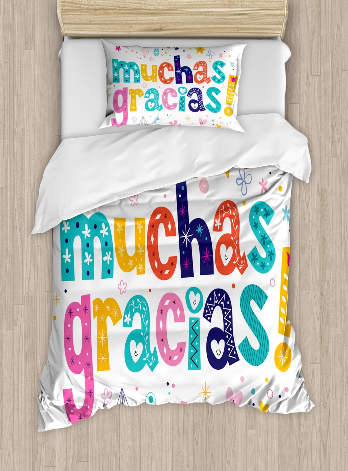 Mexican Decor Twin Size Duvet Cover Set, Spanish Thank You Quote with