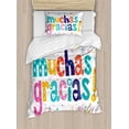 thumbnail image 1 of Mexican Decor Twin Size Duvet Cover Set, Spanish Thank You Quote with Cartoon Style Hearts Diamonds Flowers Artwork, Decorative 2 Piece Bedding Set with 1 Pillow Sham, Multicolor, by Ambesonne, 1 of 3
