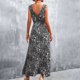 thumbnail image 4 of Vestido sin mangas con cuello en V, vestido con cinturón y cuello en V, vestido largo a media pierna, vestido con estampado floral, elegante y moderno, 4 of 6