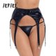 thumbnail image 2 of iEFiEL - Liga de cuero de charol para mujer adulta, sexy, con efecto mojado, para discoteca, con clip de metal de plástico, sujetador de liguero, 2 of 5