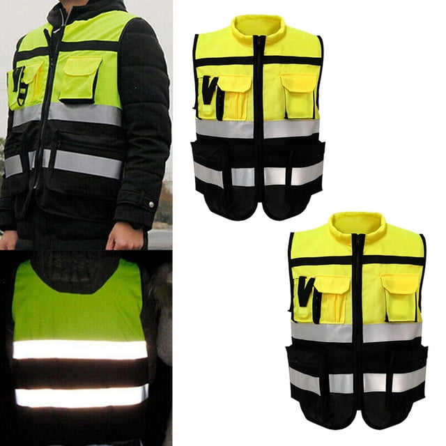 2 Uds Chaleco Reflectante De Seguridad Con Tiras Para Tráfico Amarillo Negro Sharpla Chaleco reflectante de seguridad