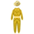 thumbnail image 2 of YONGHS Kids Sequin Performance Jazz Hip Hop Dance Outfits Long Sleeve Jacket Top with Pants Hat Set Yellow 13-14, 2 of 7