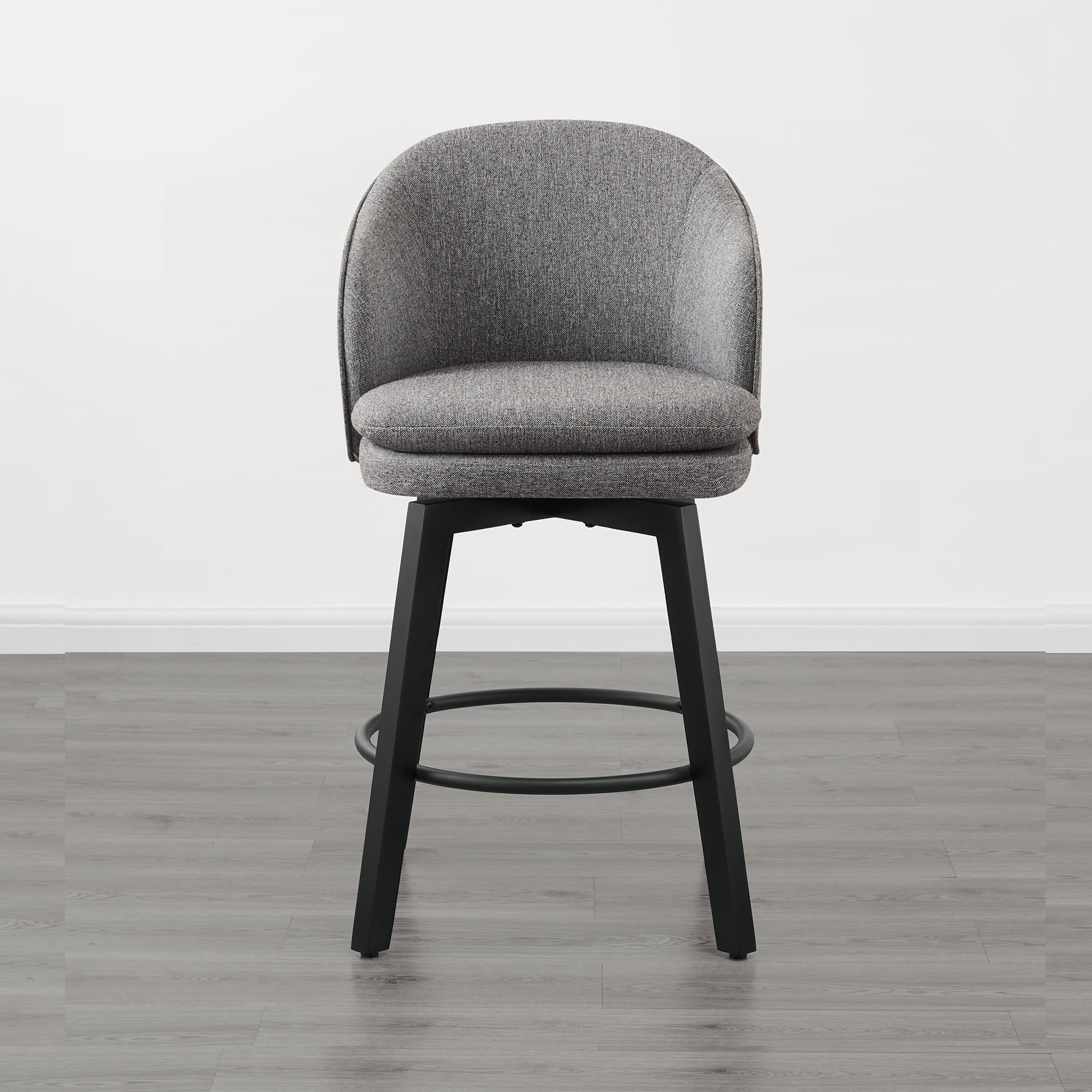 Spruce & Spring Counter Height Swivel Bar Stool with Curved Back and Arms Single, Grey, Fabric