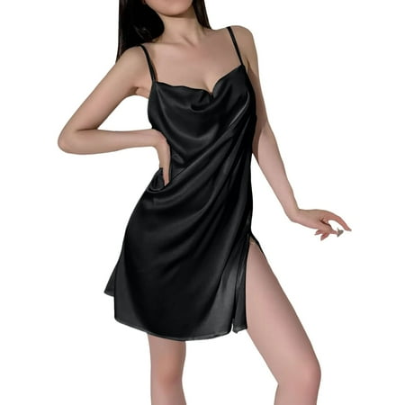 Midwennn Women Lingerie Lace Nightgown With G String Chemise Deep V Neck & Strap Nightdress Mesh Sleepwear Bustier Corset with Bling