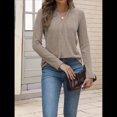 thumbnail image 4 of Suéter de Mujer con Cuello en V y Larga, Tops de Otoño, Ropa Informal de Moda Caqui XL, 4 of 7