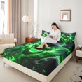 thumbnail image 3 of Castle Fairy Spooky Skull Octopus King Sheets 4pcs,Gothic Flame Tentacle Scene Bedding,Lime Black,1 Fitted Sheet,1 Flat Sheet and 2 Pillowcases, 3 of 6