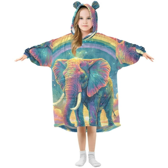 joogoo Wearable Blanket Hoodie Magic Elephant with Rainbow for Flannel Sherpa Pocket 3-14 YR M