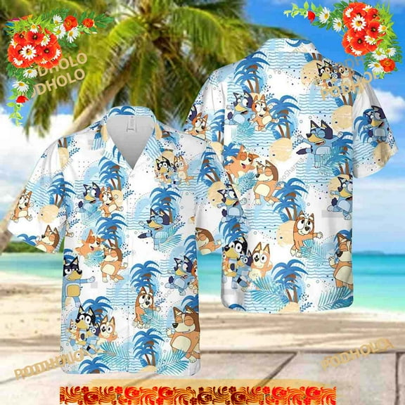 Blueydad Summer Shirt, Bluey Family 3D Hawaiian Shirt, Blueydad Hawaiian Shirt