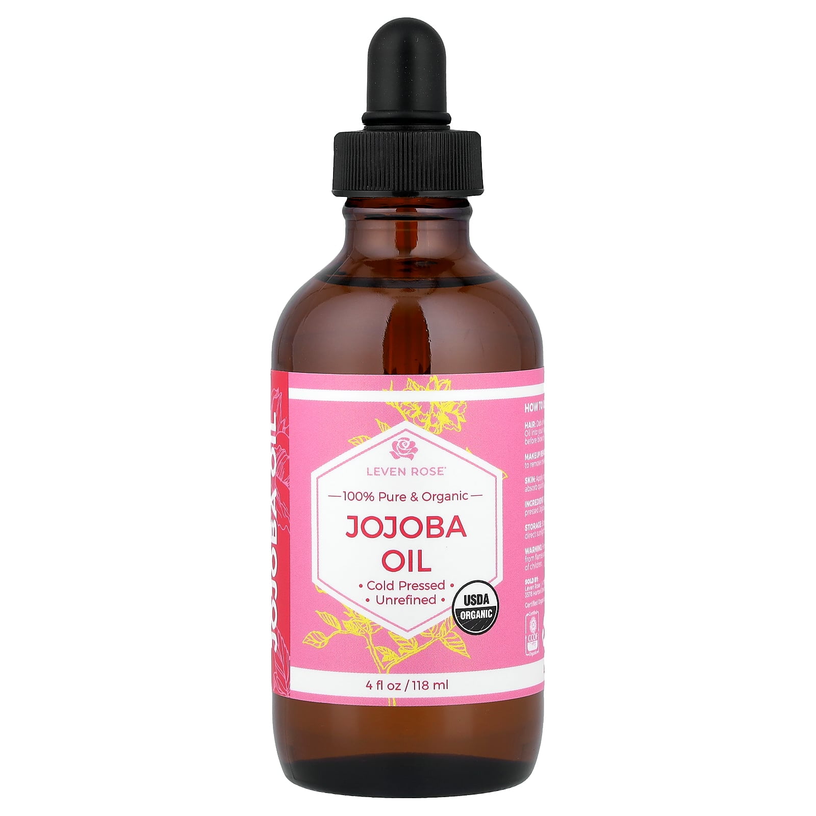 Leven Rose 100% Pure & Organic Jojoba Oil, 4 fl oz (118 ml)