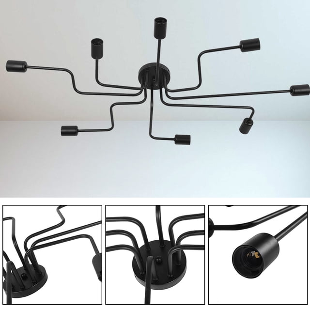 Lámpara de Techo de Montaje Semi Empotado, Luz Colgante de Techo Negra Negra Moderna E27 Base Lámpara de Techo para 8 Luces E27 110 A 240V