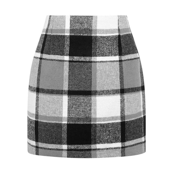 KDDYLITQ Plaid Skirts for Women A-Line High Waisted Mini Skirts Wool Short Elegant Pencil Skirt Fall Trendy Pencil Mini Skirt Gray S