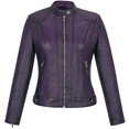 thumbnail image 1 of Skylinewears Women's Long Sleeve Zipper Closure Moto Biker Real Leather Female Jacket Purple Size XL, 1 of 11