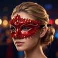 thumbnail image 3 of Red Venetian Masquerade Mask for Women 7 X 4 Inch Rhinestone Inlaid Lace Trim Mask for Masquerade Party Halloween Mardi Gras Accessory 1 Pack, 3 of 5