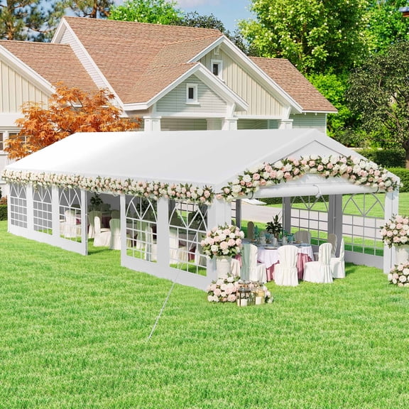 ModFusion 20x40ft Outdoor Wedding Event Shelter, Heavy Duty Galvanized Canopy Tent with Removable PVC Sidewalls, White