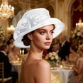 thumbnail image 6 of CheerKidz Women's Solid Color Wide Brim Organza Dress Hat with Floral Embroidery and Mesh Detail, Elegant for Formal Events (White,Free Size)., 6 of 6